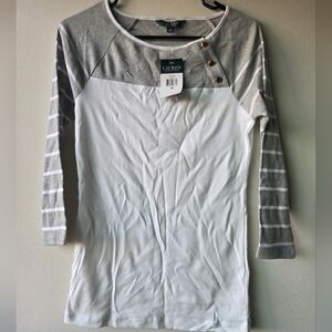 Ralph Lauren Womens Gray and White Striped Top